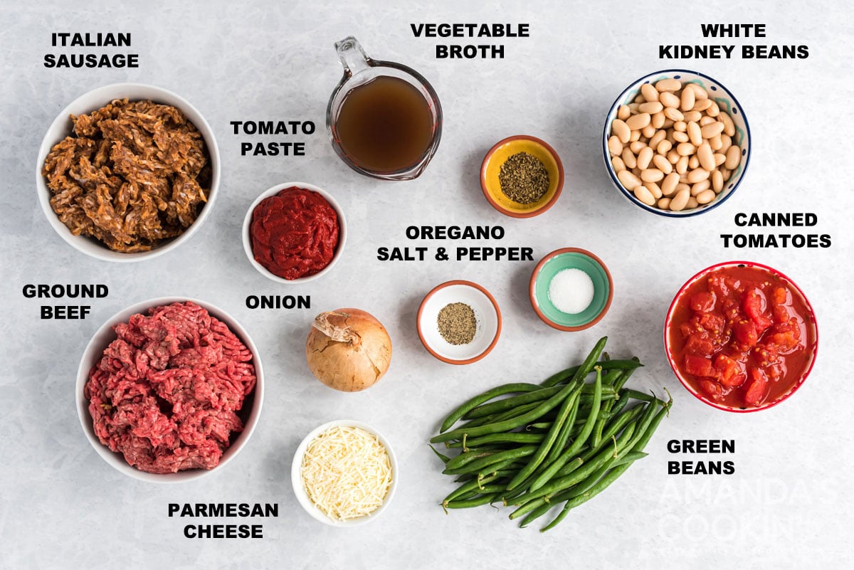 labeled ingredients for hamburger stew