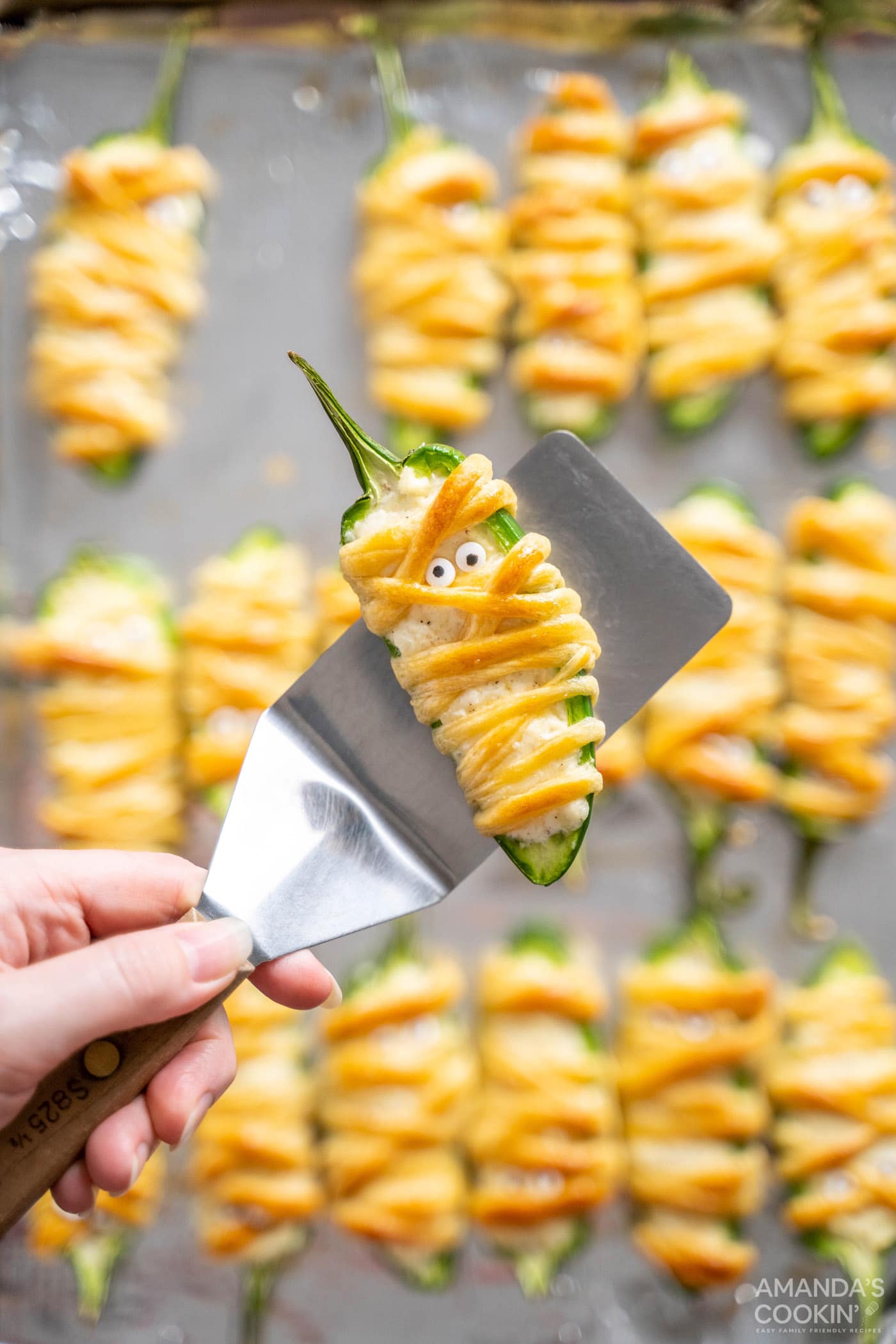 spatula holding a Jalapeno Popper Mummy