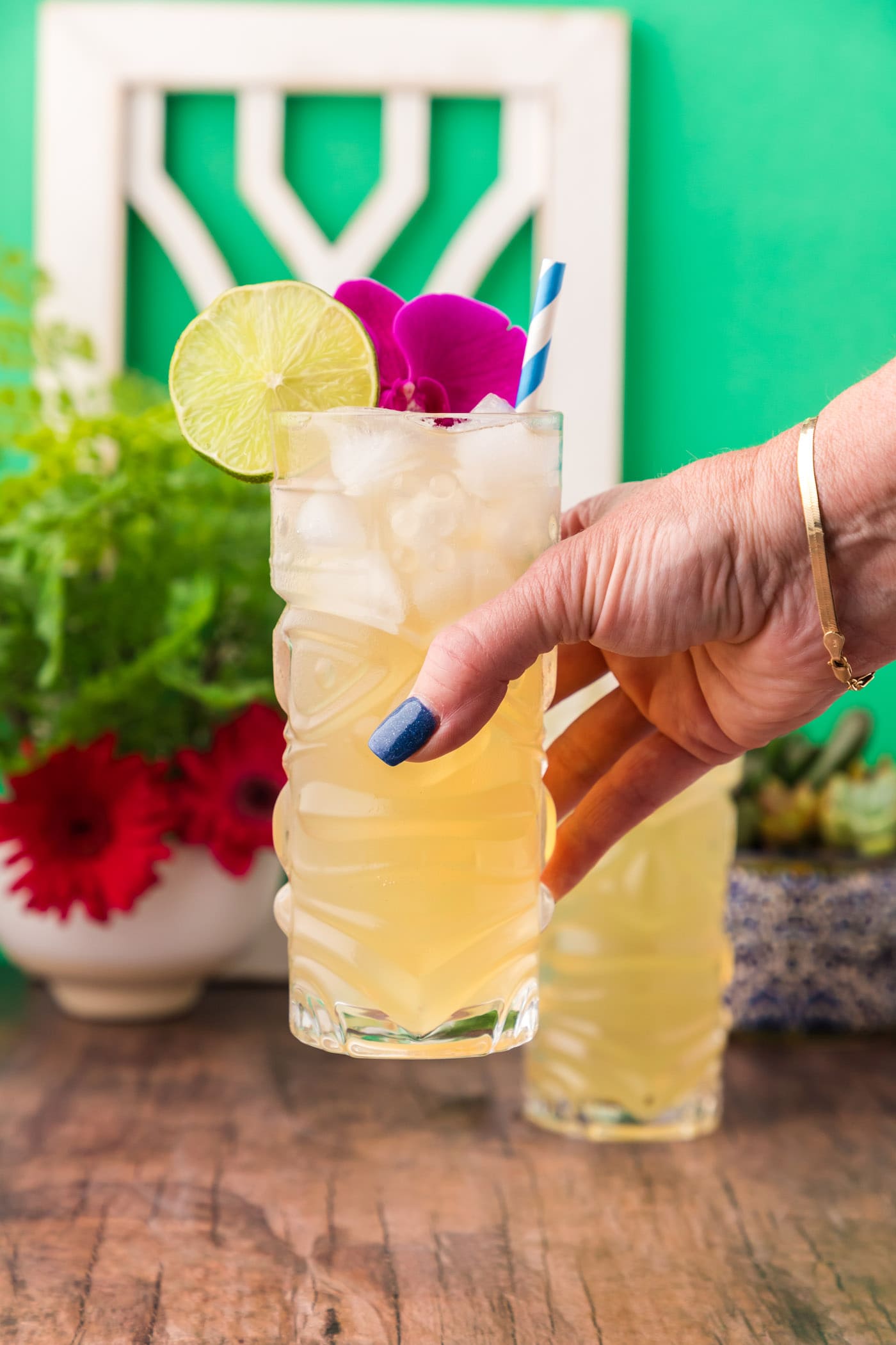 Hand holding a Jamaican Mule in the air