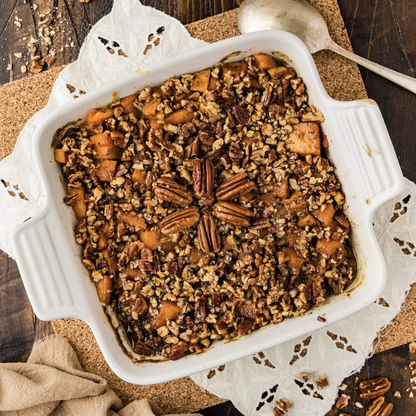 Baking dish of Kentucky Bourbon Sweet Potatoes