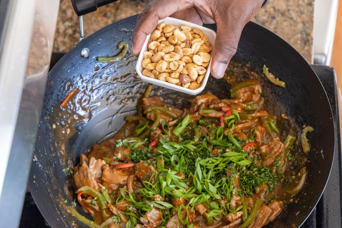 roasted peanuts added to kung pao beef