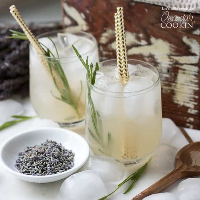 Lavender Lemonade with gold straws