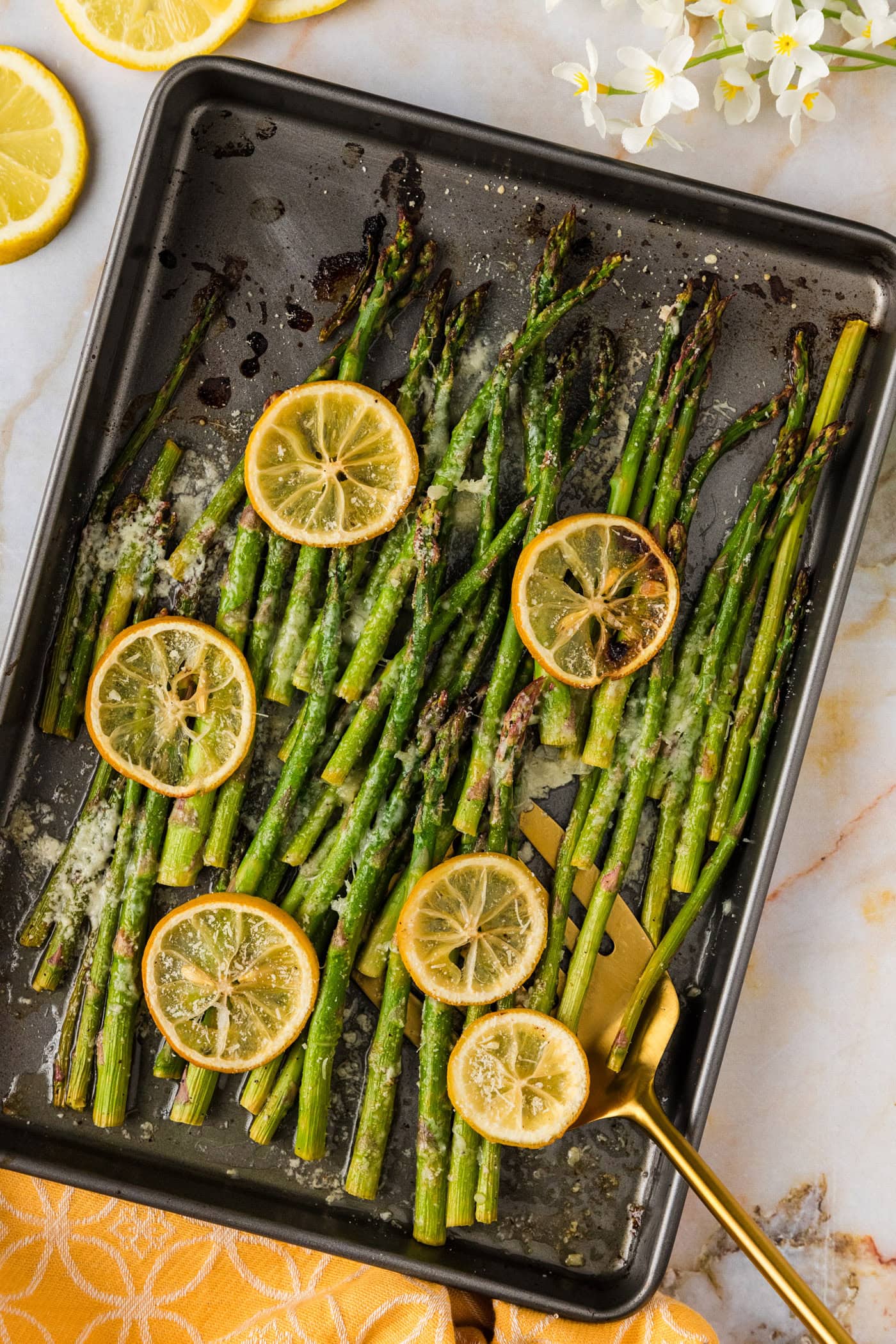 Sheet pan of Lemon Asparagus