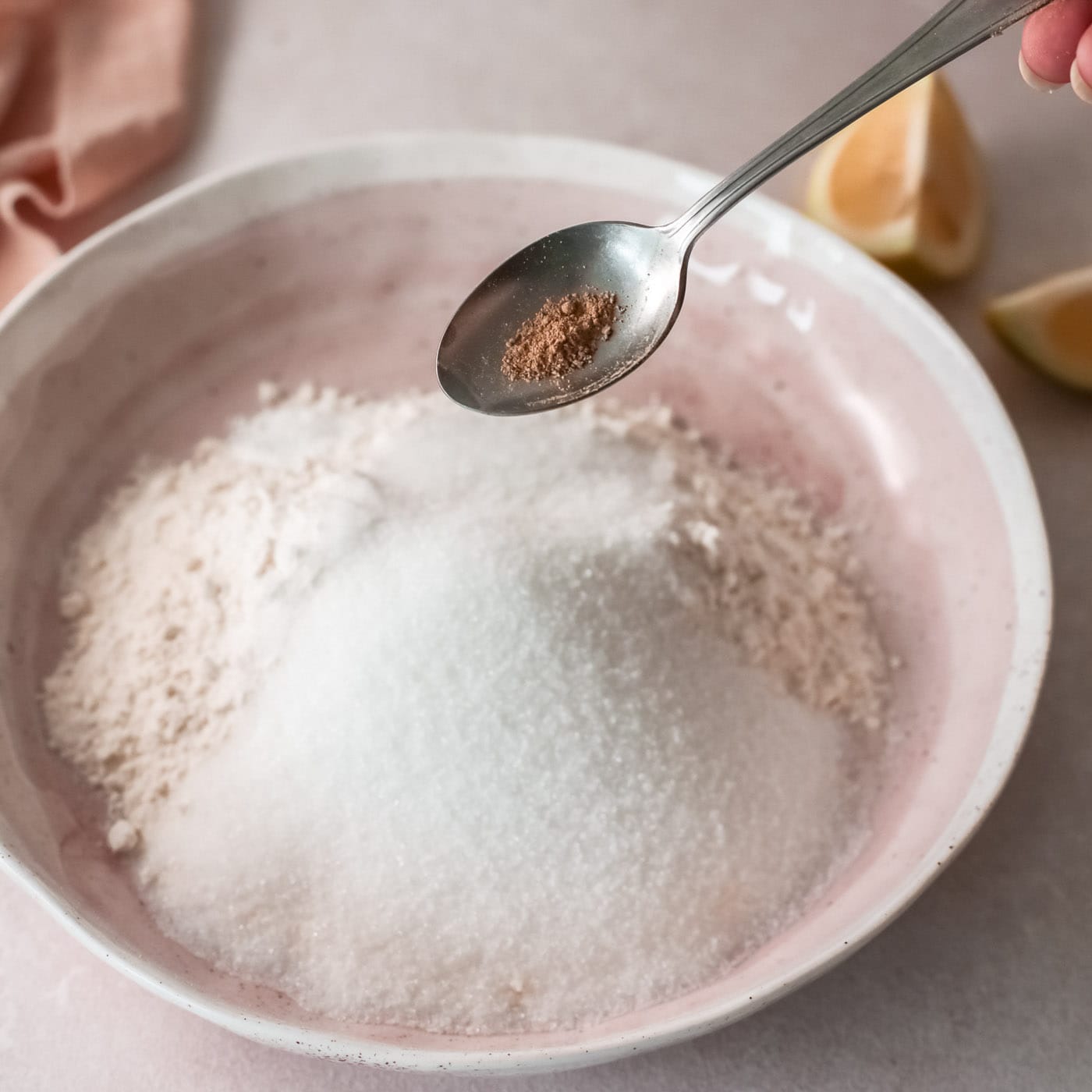 lemon donut ingredients in a bowl