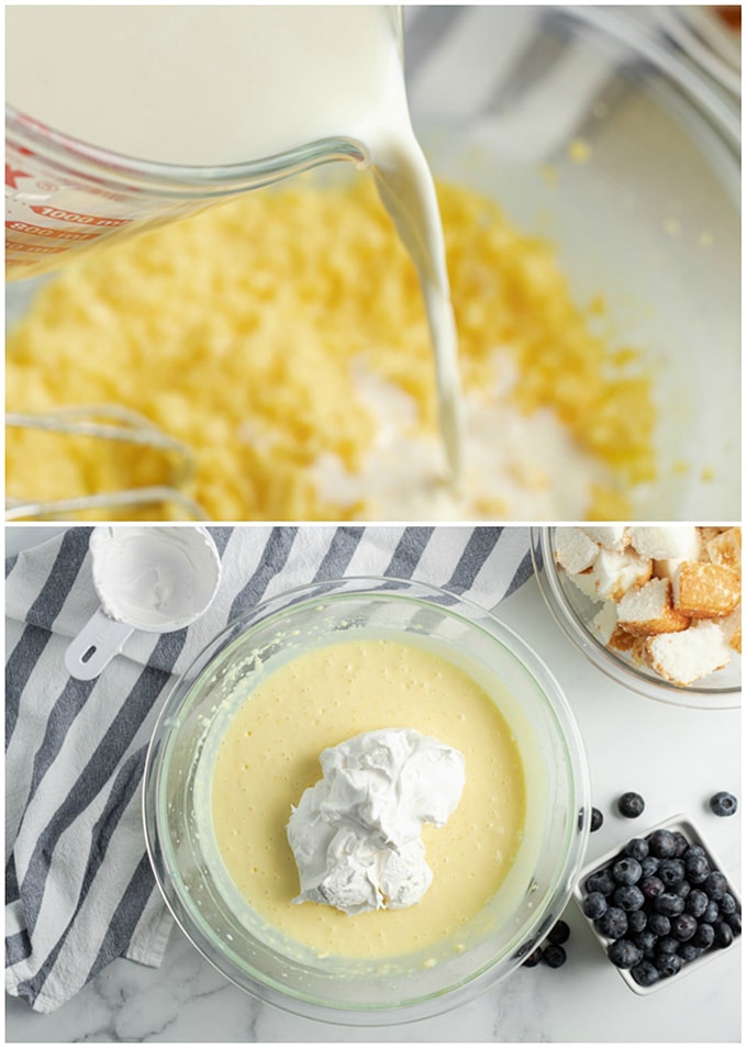 adding milk to pudding mix