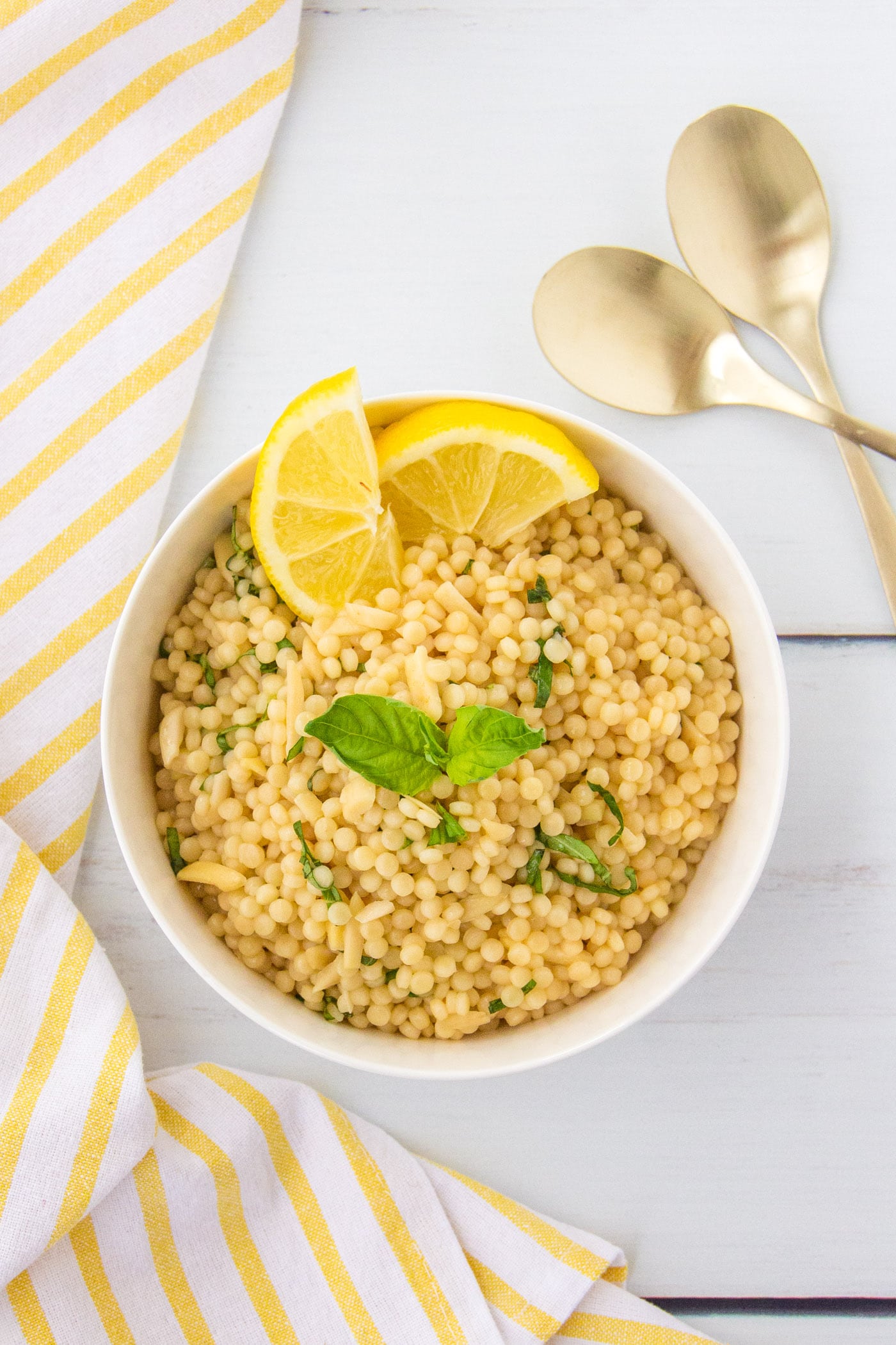 overhead photo of Lemon Couscous in a bowl