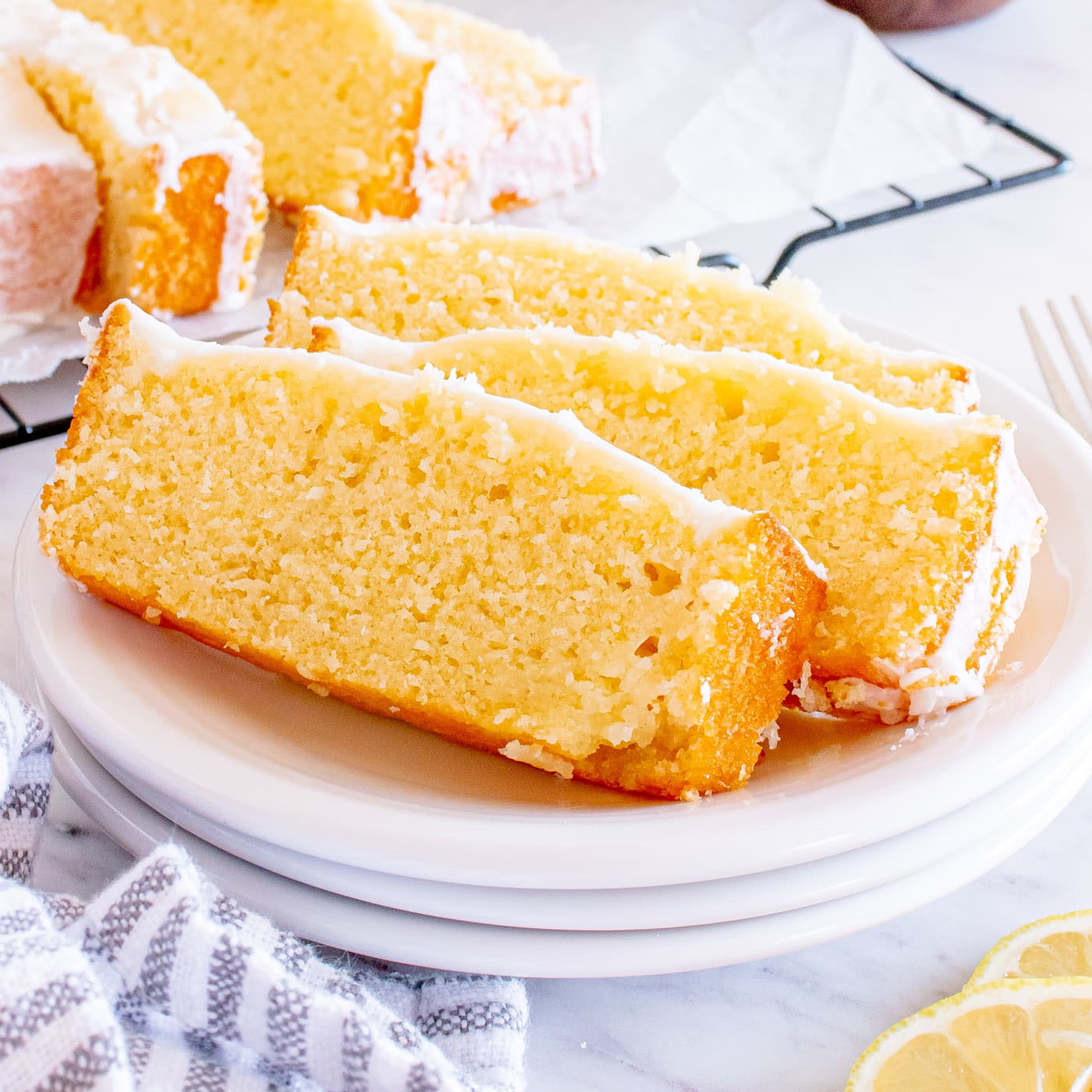 Sliced of Lemon Pound Cake on a plate