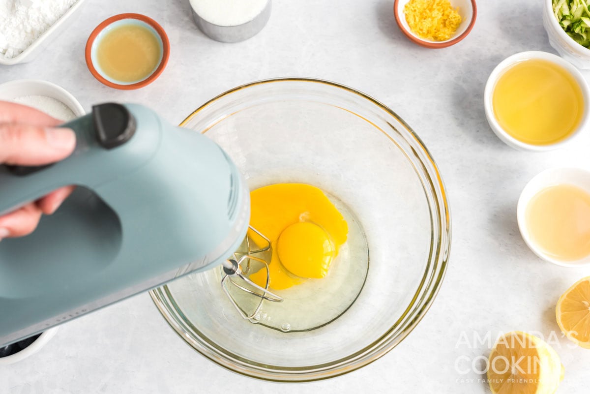 eggs in a bowl with mixer