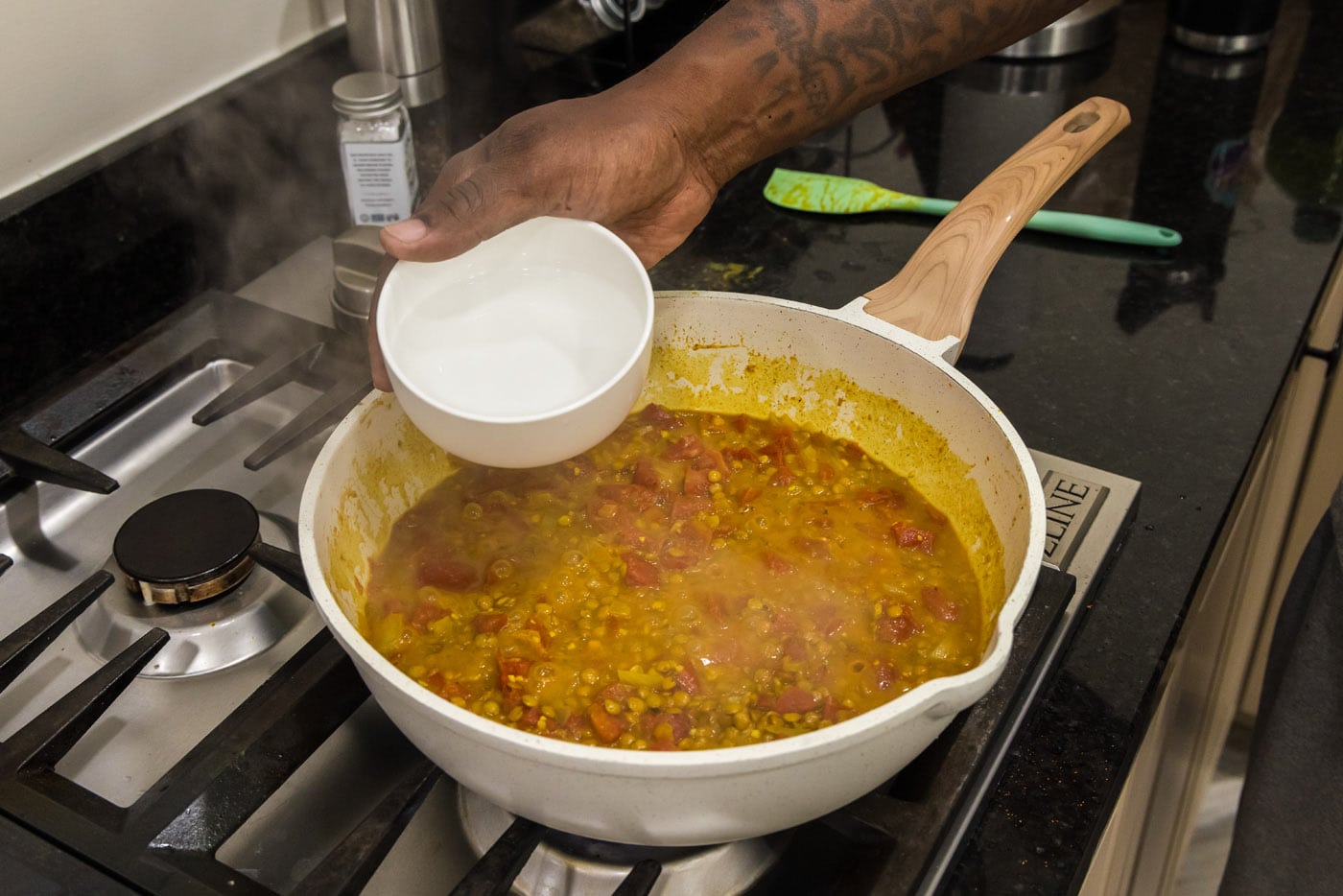 adding water to lentil curry if needed