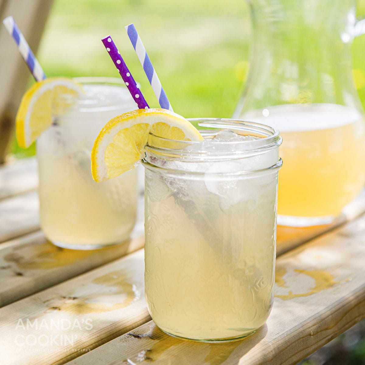 2 mason jar glasses of Lynchburg Lemonade