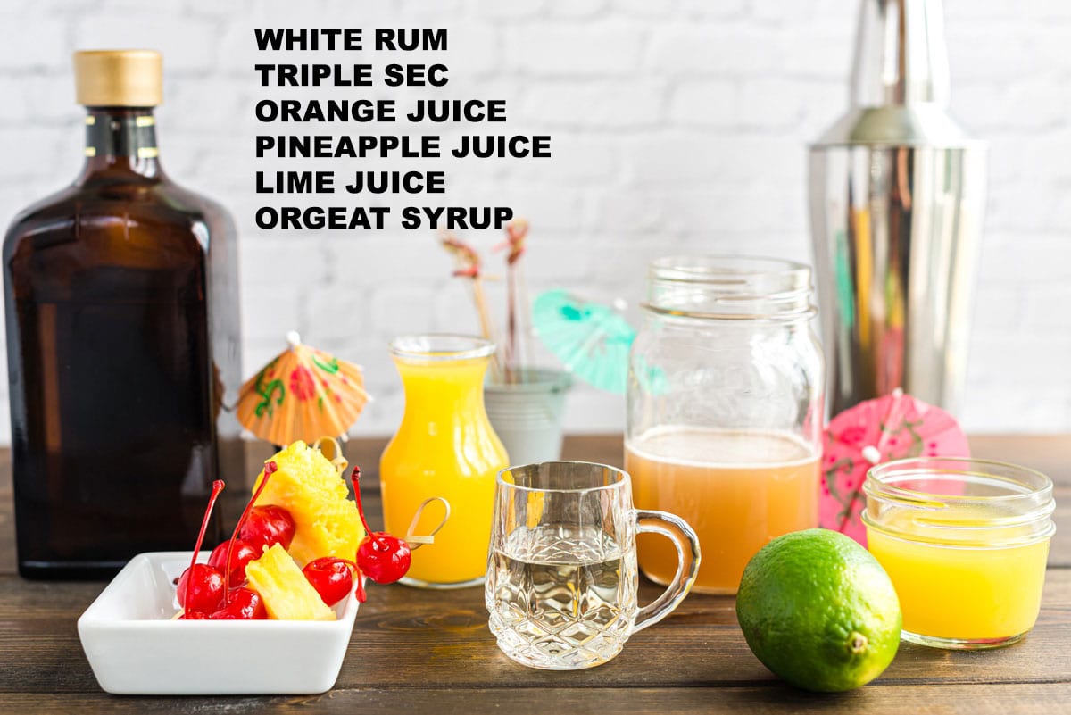 labeled ingredients needed to make a mai tai