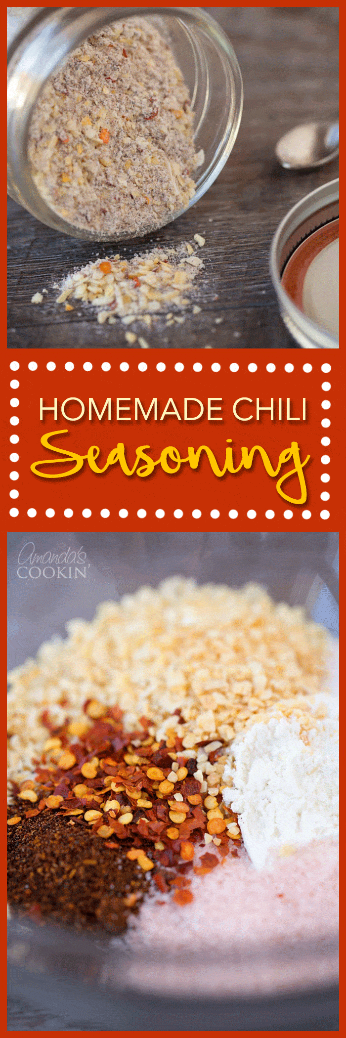 Close up photos of homemade chili seasoning.