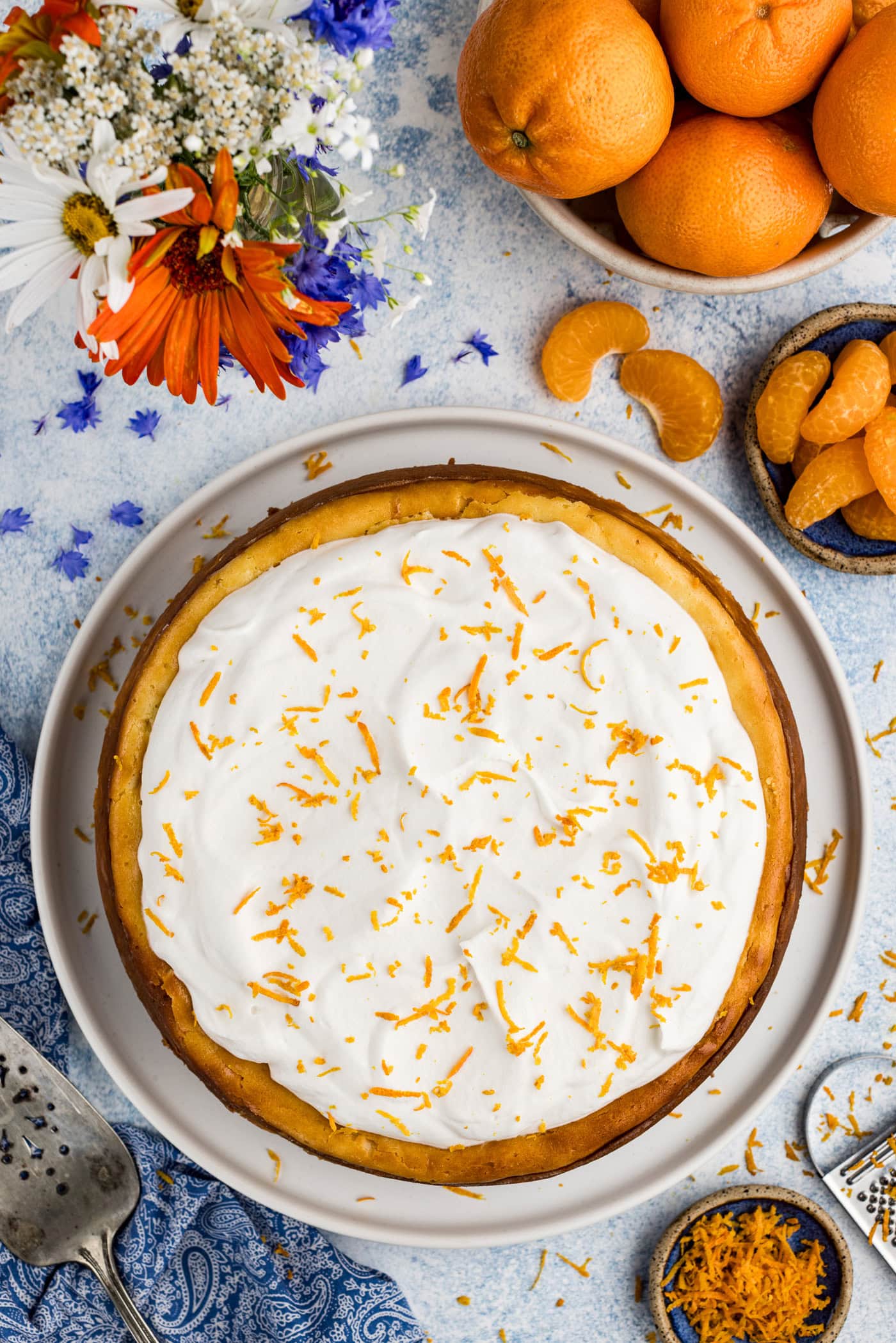 Overhead photo of a Mandarin Orange Cheesecake
