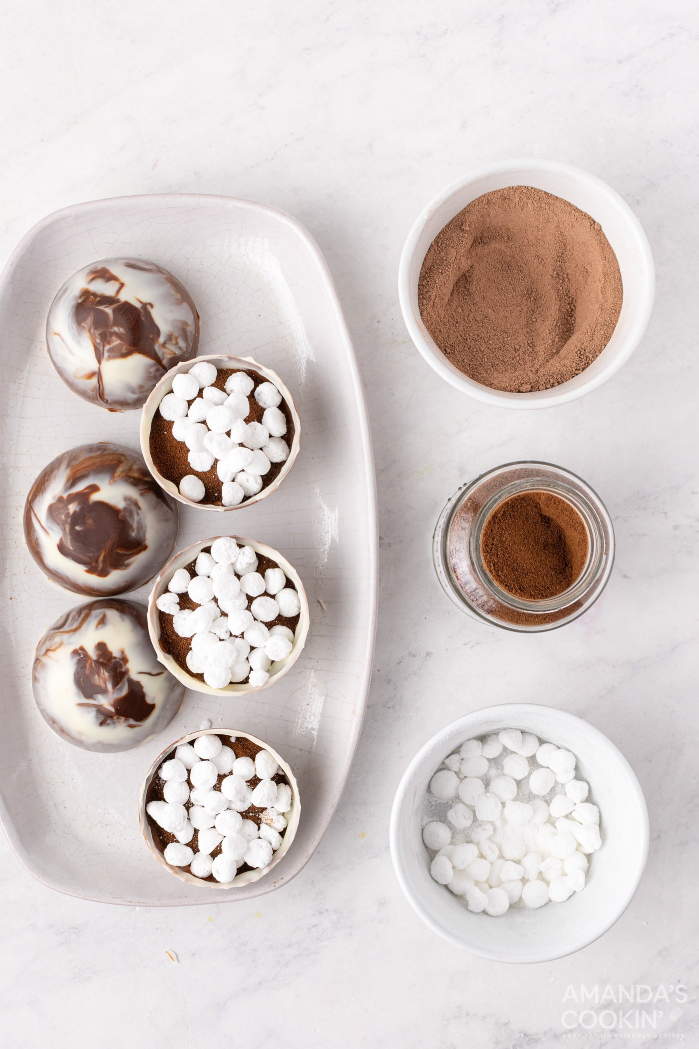 espresso and marshmallows in bomb molds