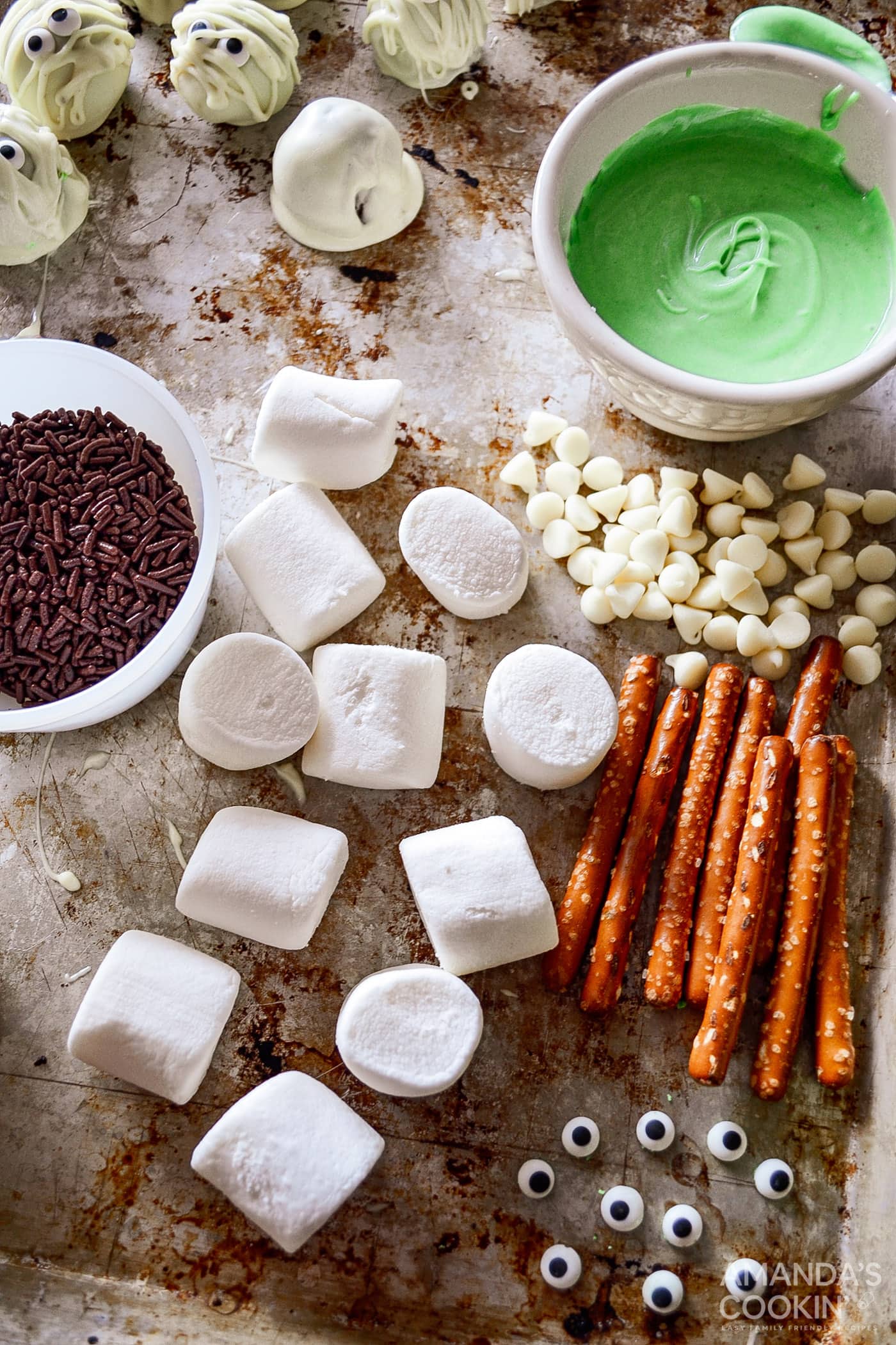 ingredients for Marshmallow Frankensteins