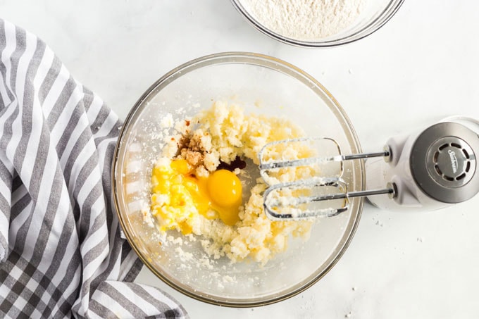 mixing bowl with sugar cookie ingredients
