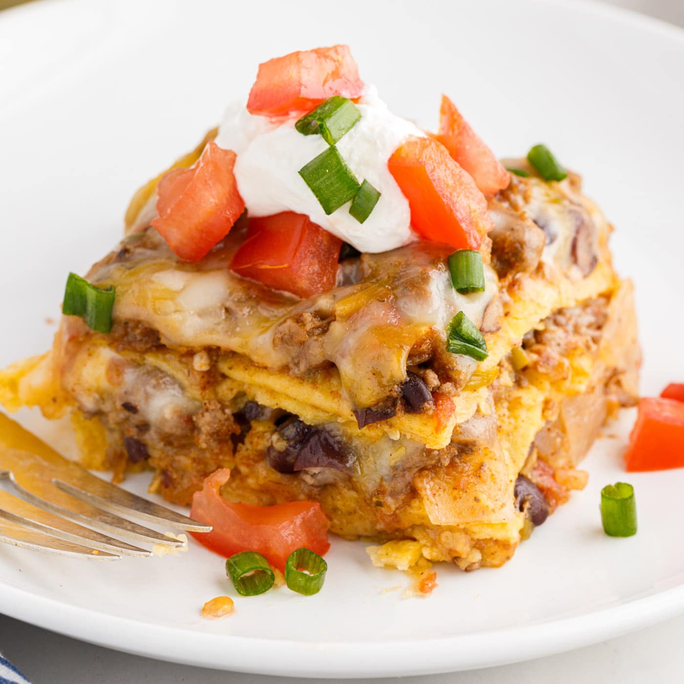 Piece of Mexican Lasagna on a plate