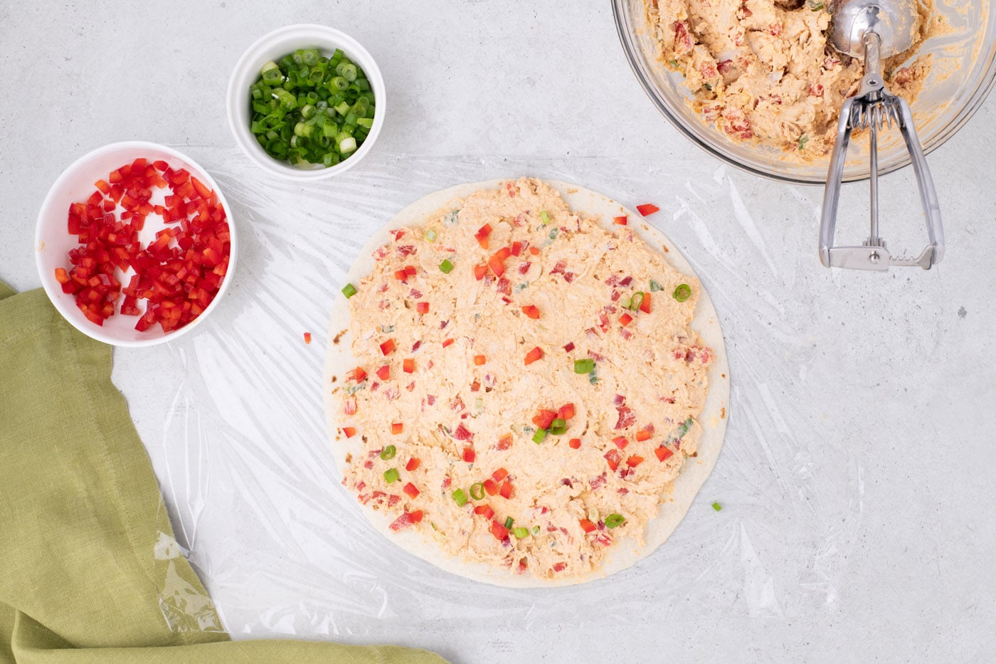 red bell pepper sprinkled over mexican pinwheels
