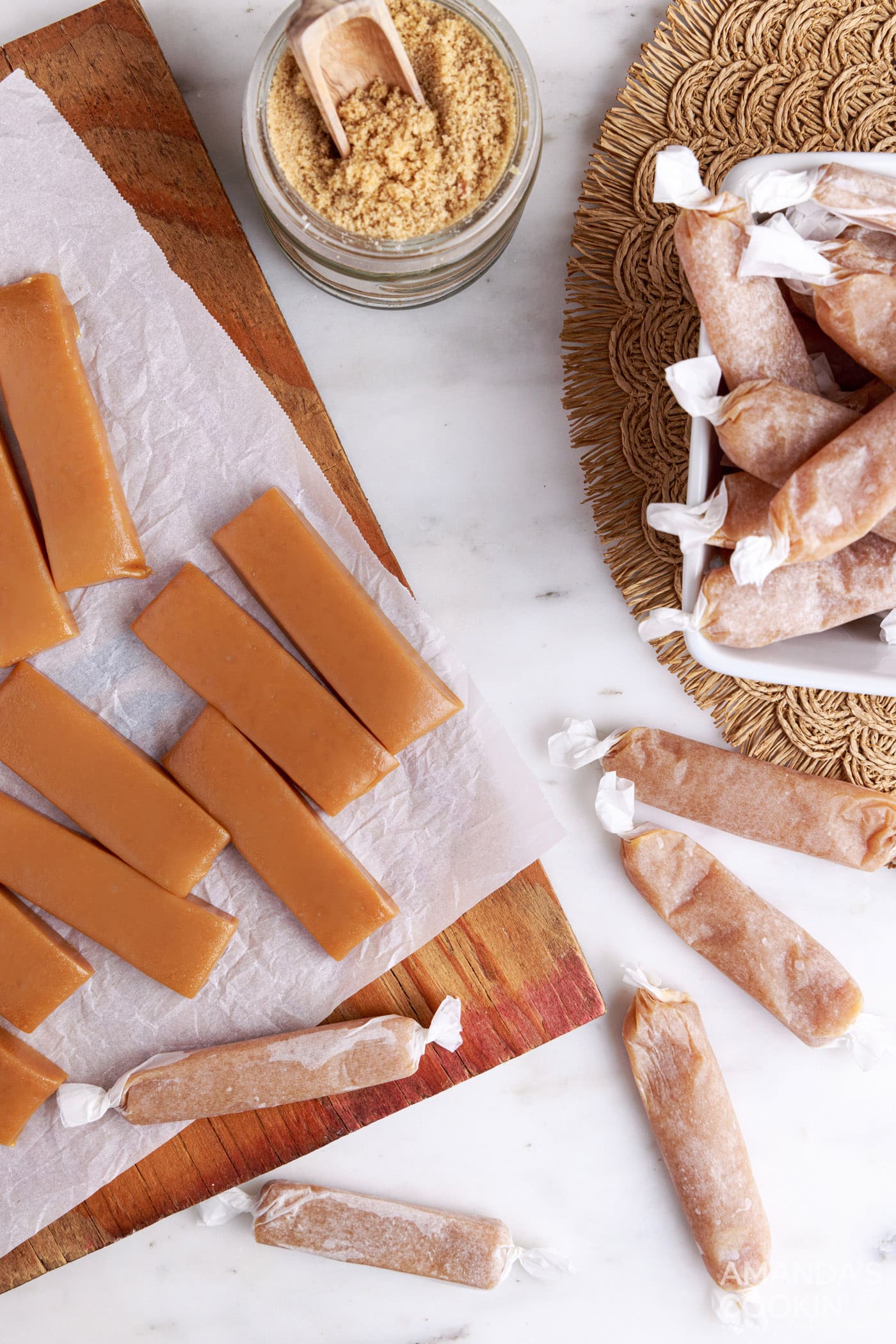 Microwave Caramels - some wrapped, some not