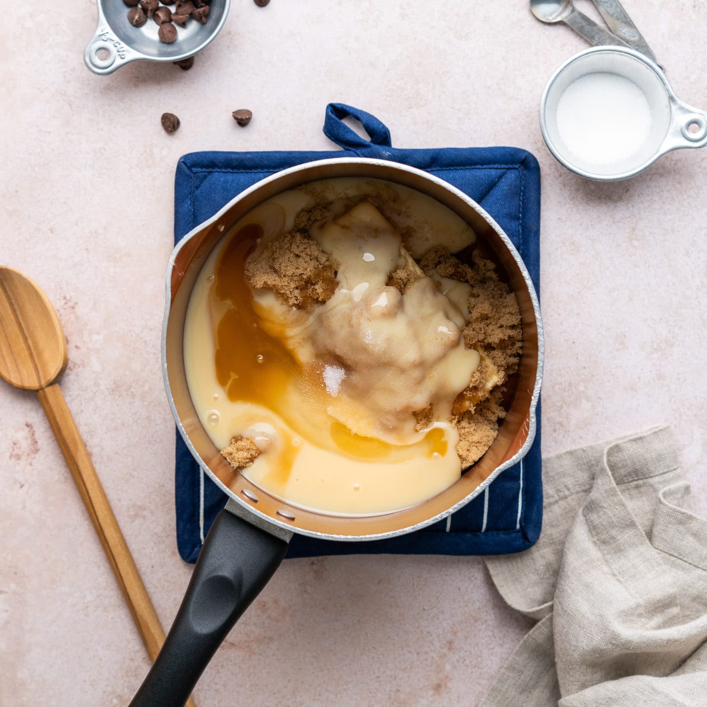 homemade caramel ingredients in a saucepan