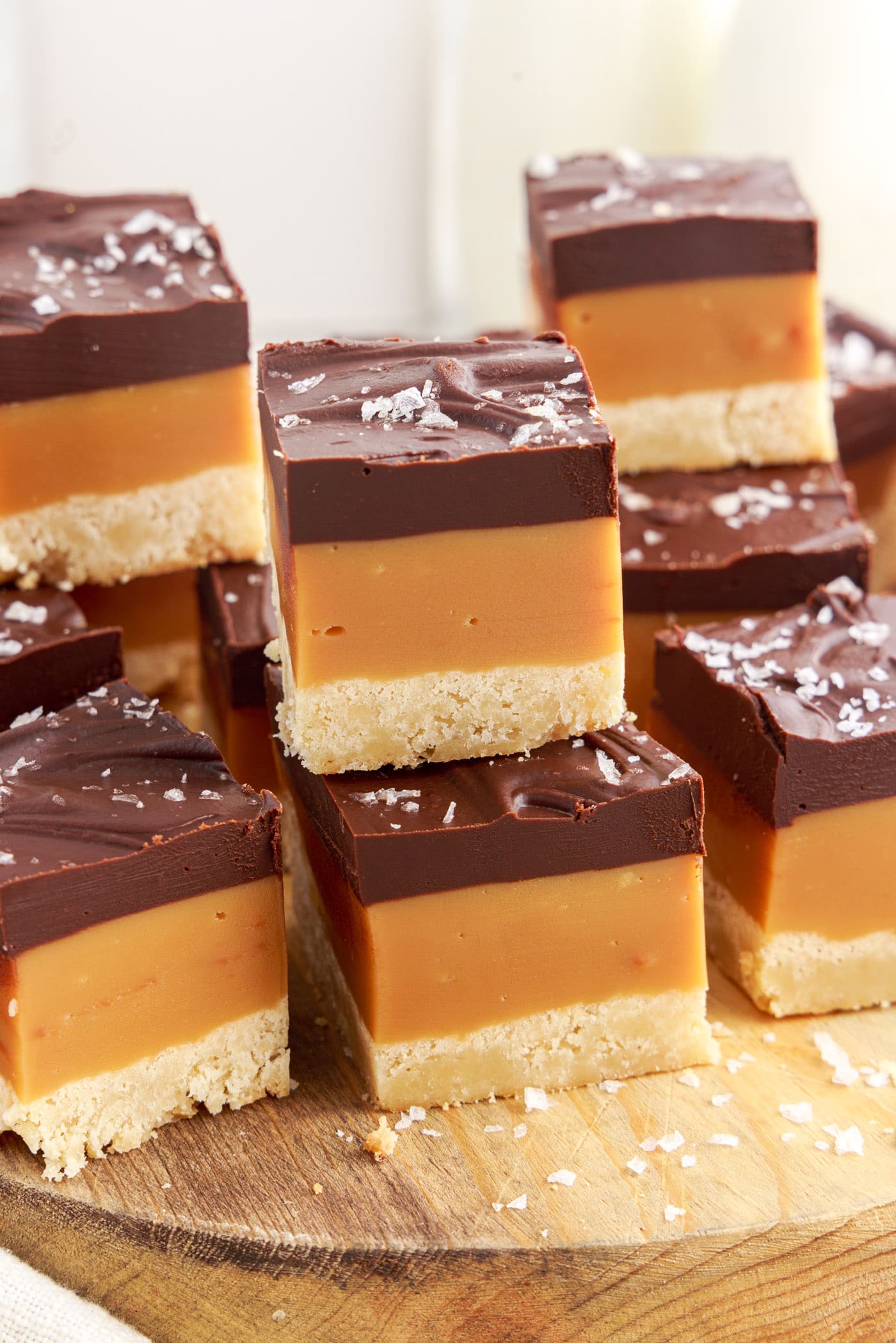 Stacks of Millionaire’s Bars on a wooden board