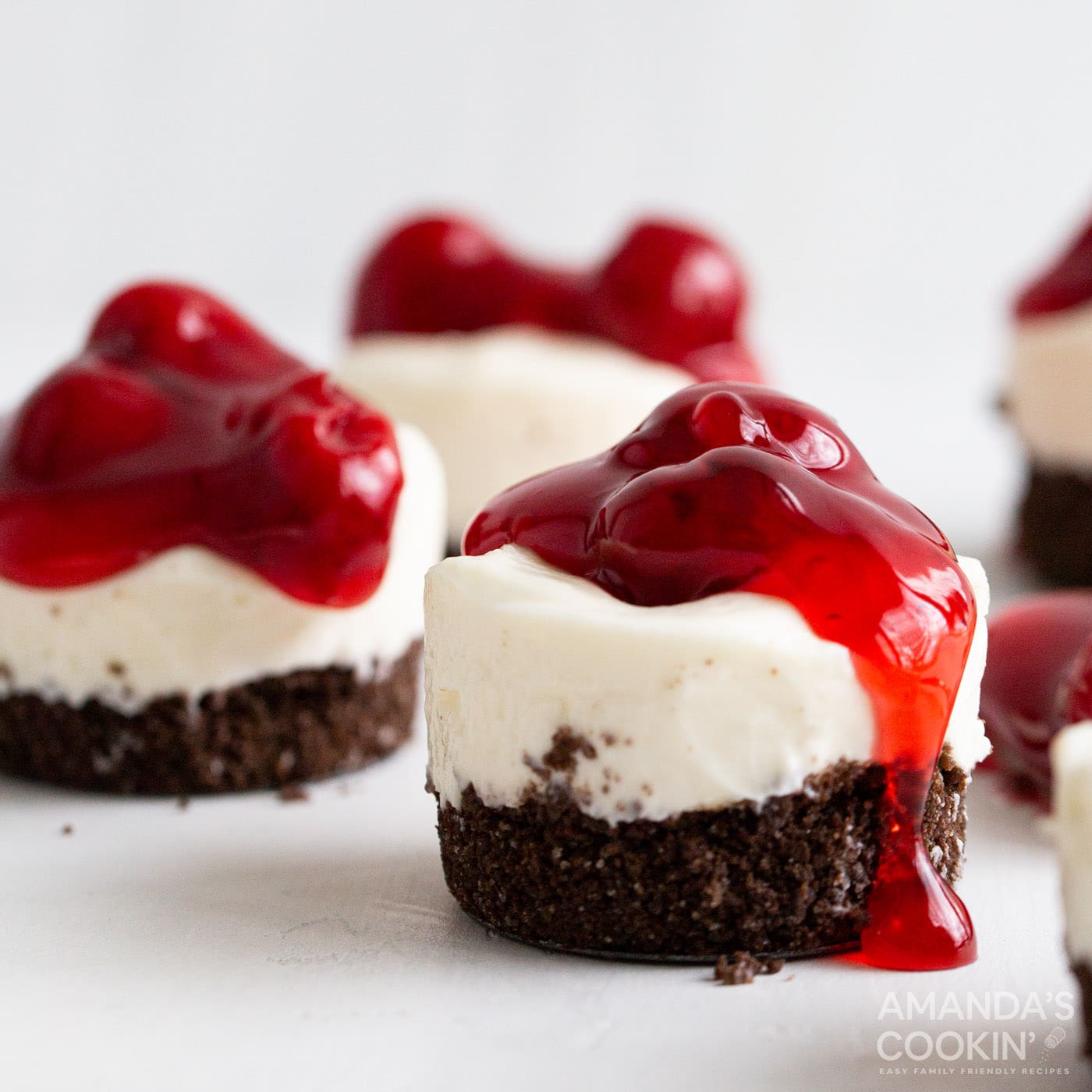 3 mini cherry cheesecakes