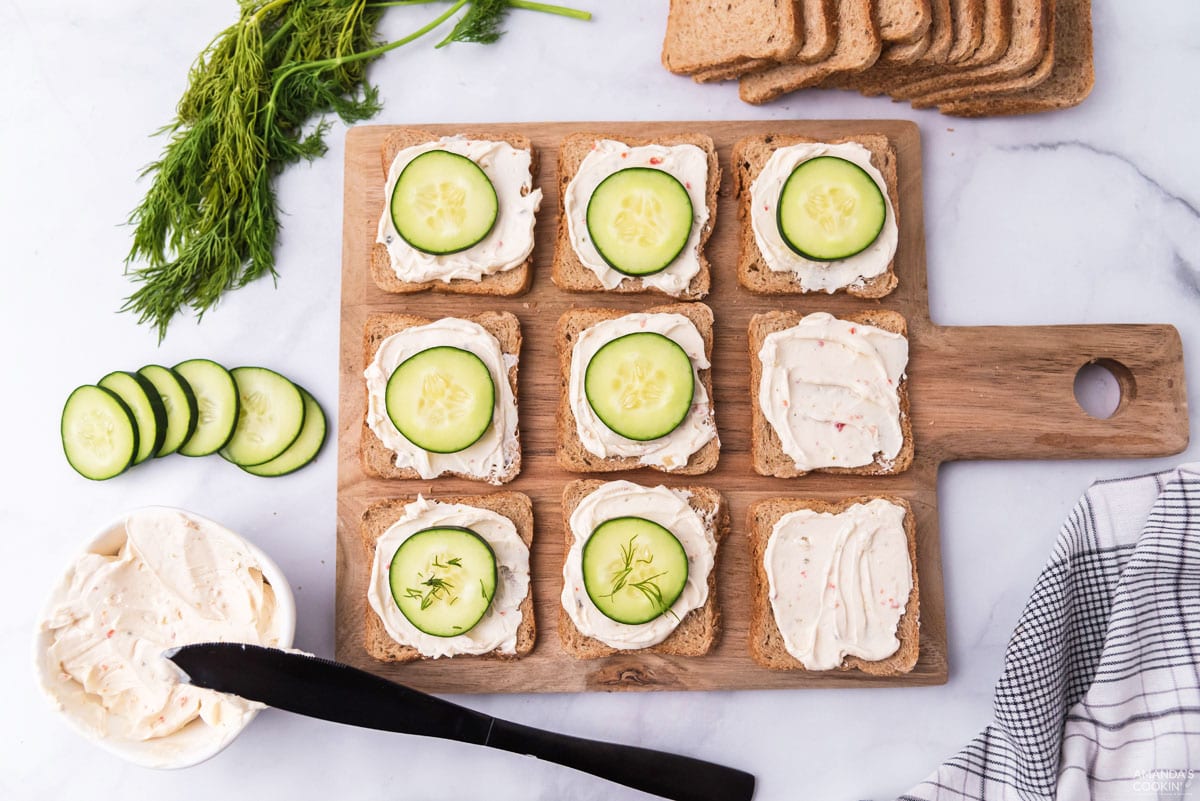 making mini cucumber sandwiches