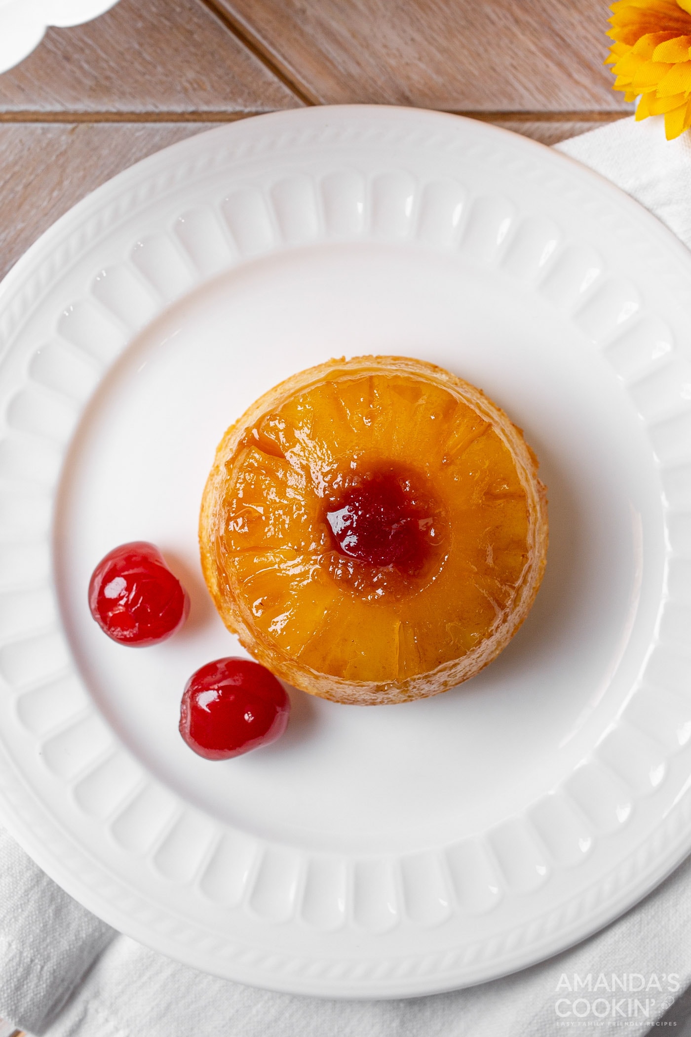 Mini Pineapple Upside Down Cake on a plate