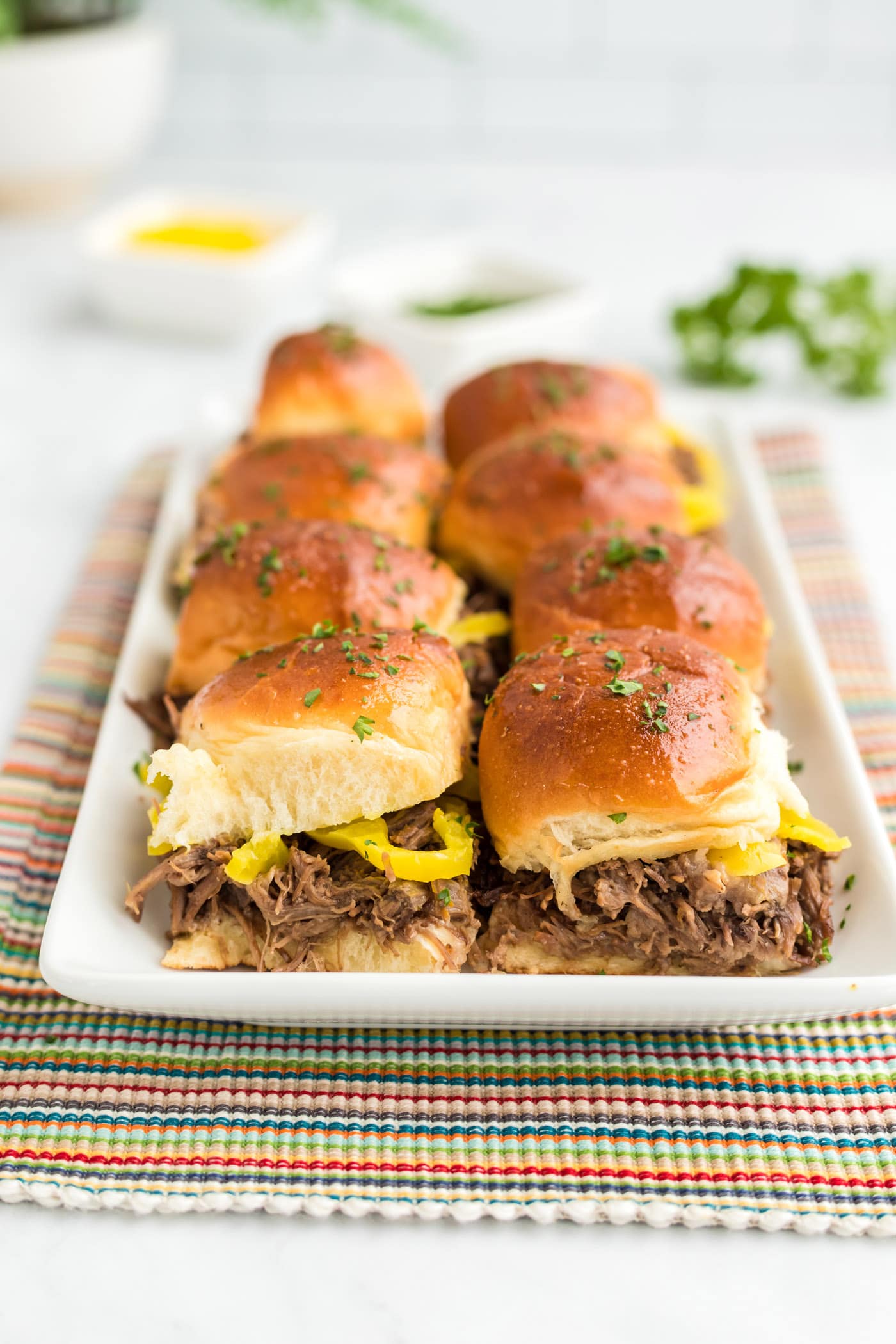Mississippi Pot Roast Sliders on a platter