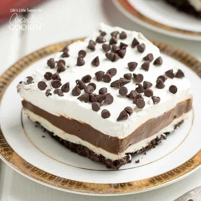 mocha lush lasagna dessert on a plate