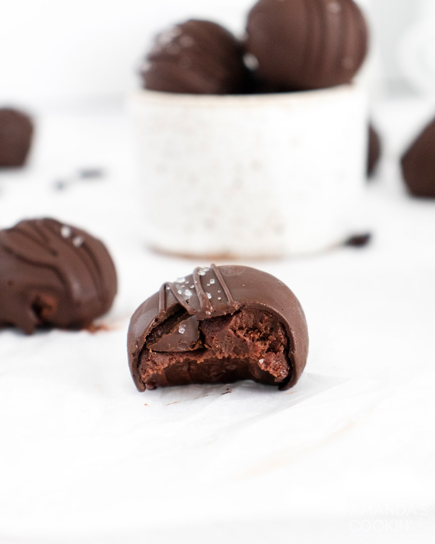 mocha truffle with a bite out of it