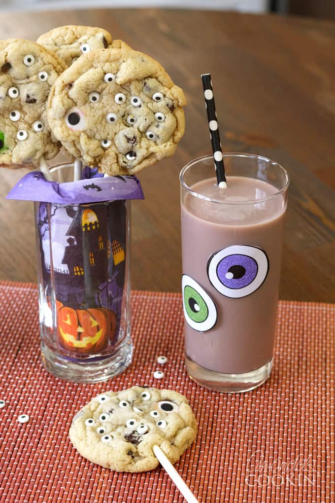 monster cookie pops and milk