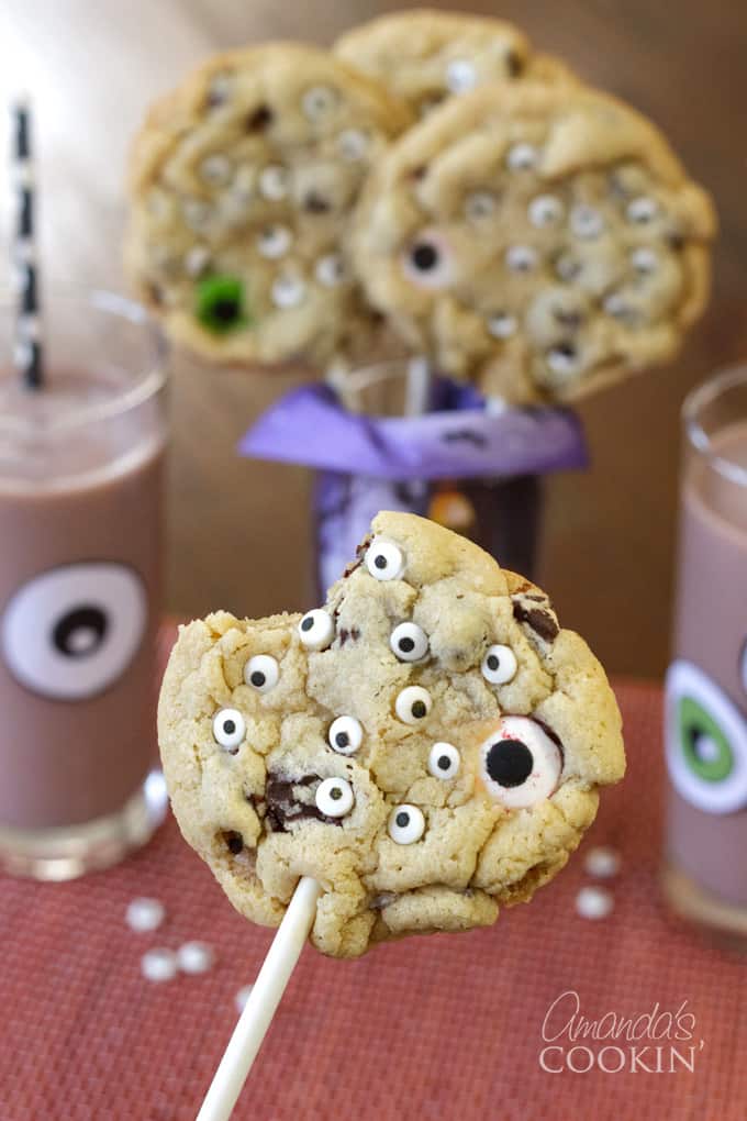 monster eyeball cookie pops with bite taken out