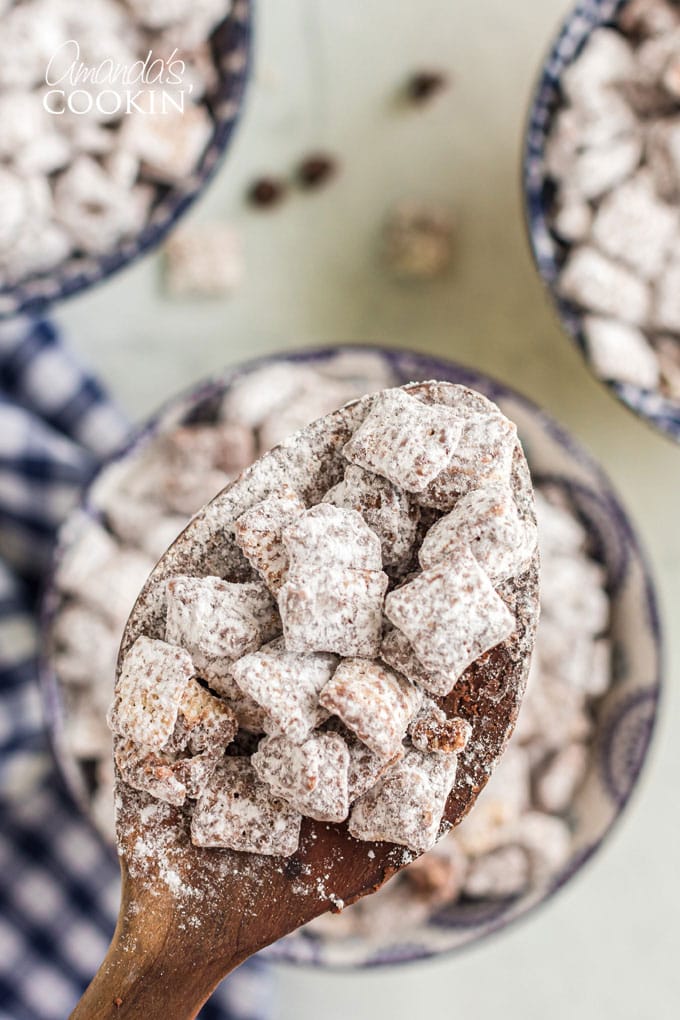 spoonful of muddy buddy snack mix