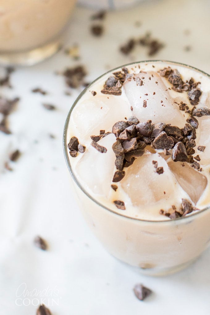 close up of mudslide cocktail in glass