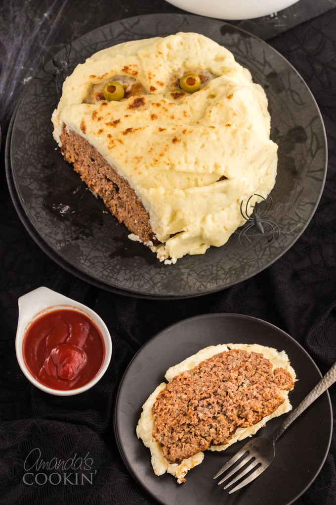 mummy meatloaf with a slice out of it