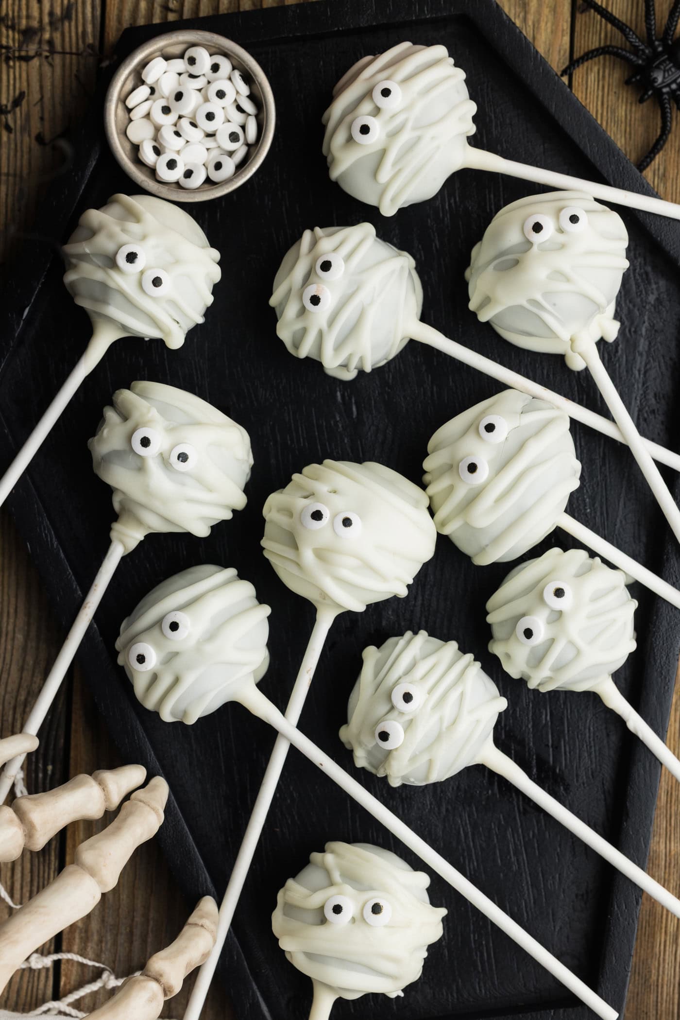 Close up photo of Mummy Pops in a black tray