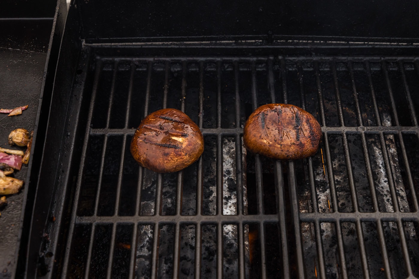 grilled portobello mushroom burgers on flat top grate