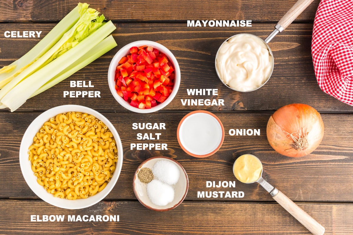labeled ingredient photo for macaroni salad