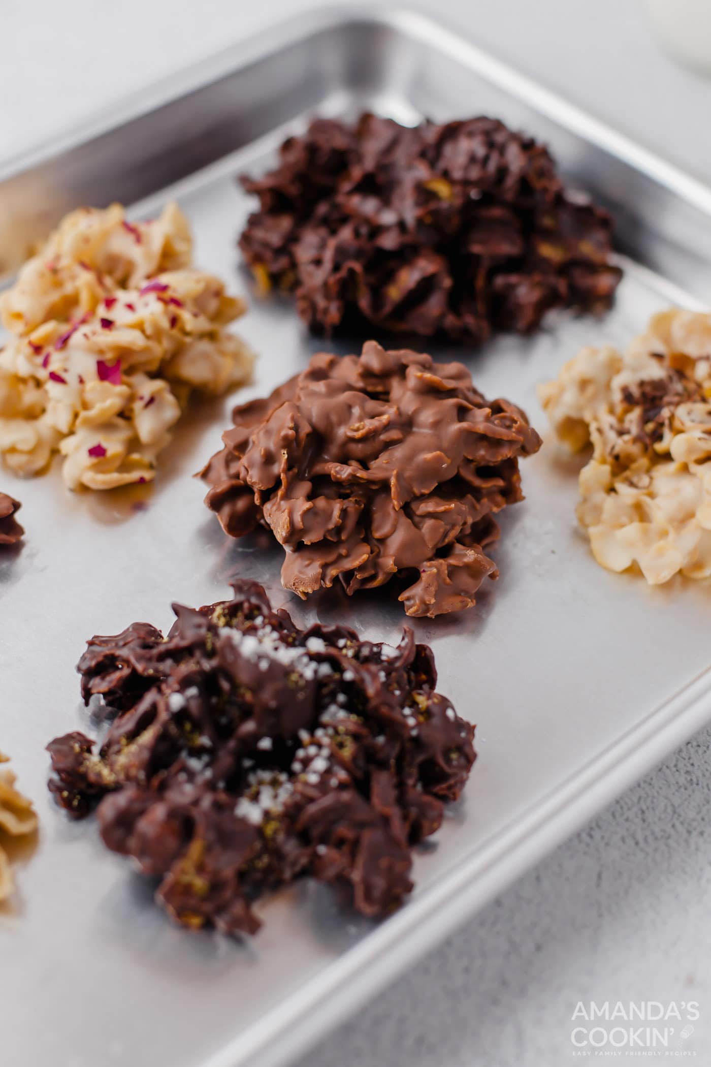 no bake cornflake cookies on a cookie sheet