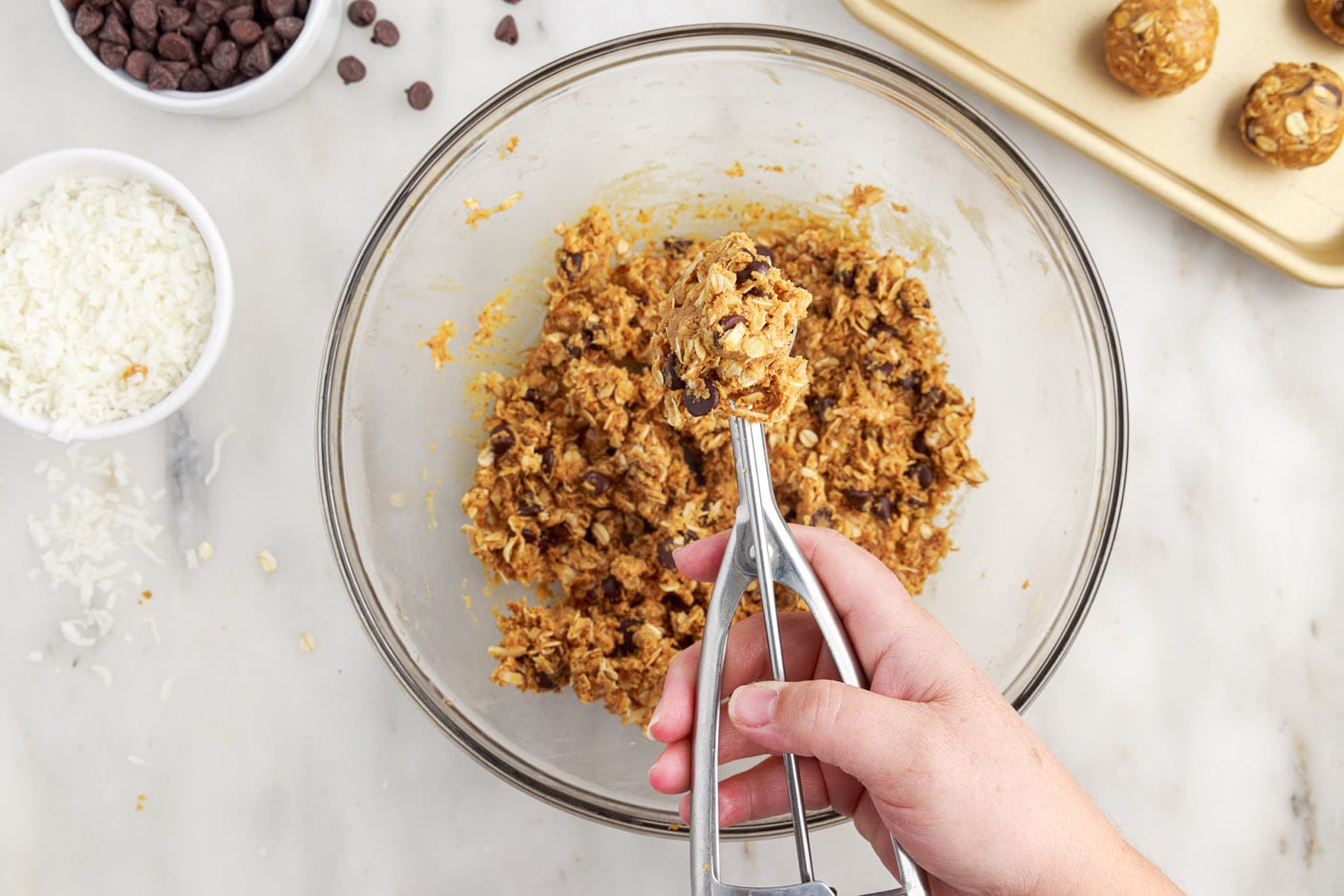scooping energy ball dough