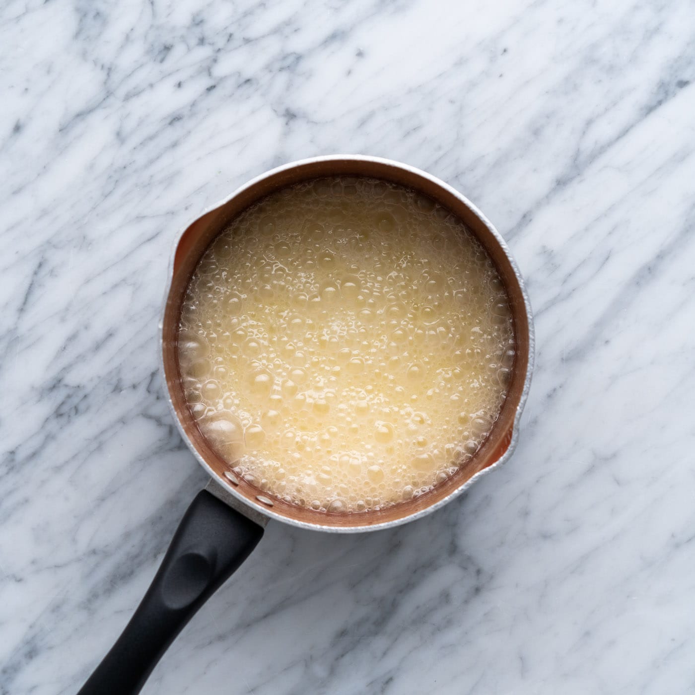 butter mixture boiling in a saucepan