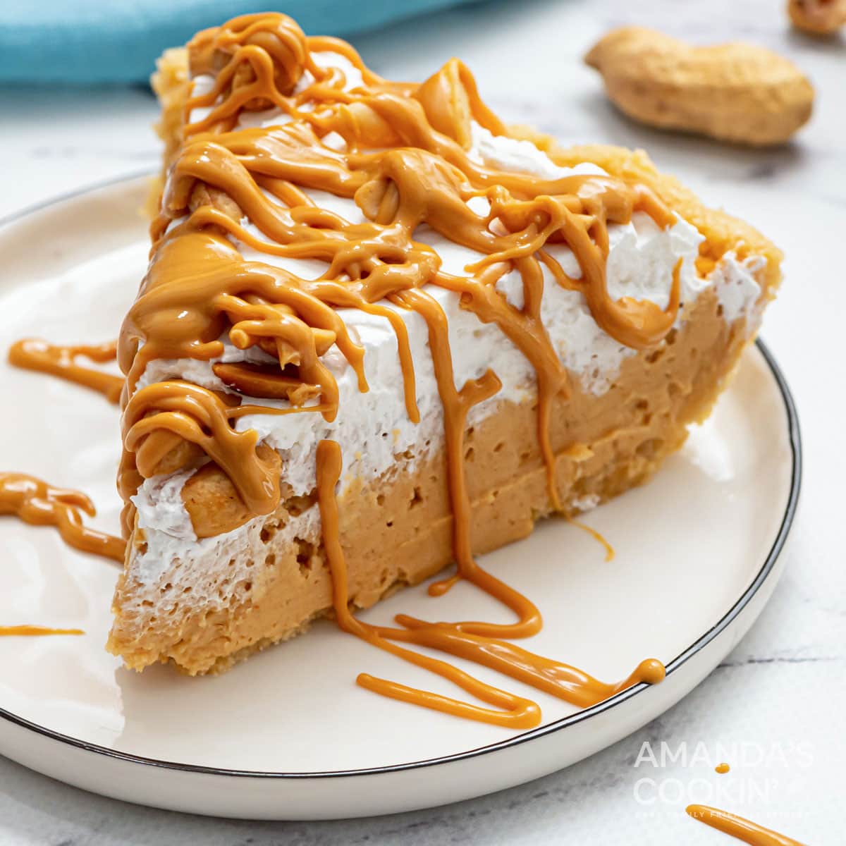 A piece of peanut butter pie on a plate