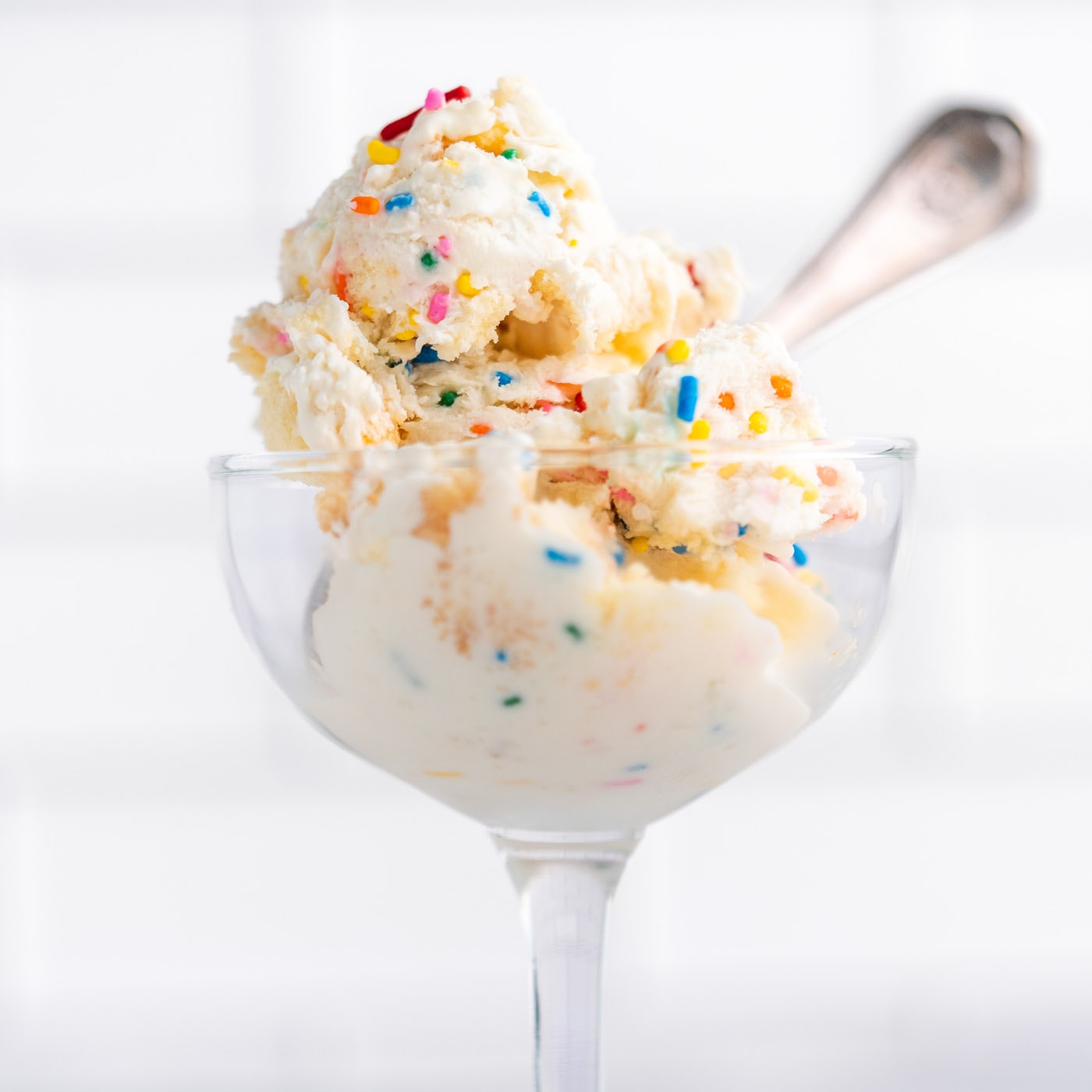 dish of No Churn Birthday Cake Ice Cream