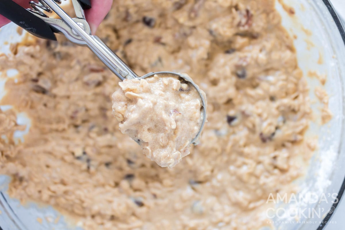 scooping cookie dough