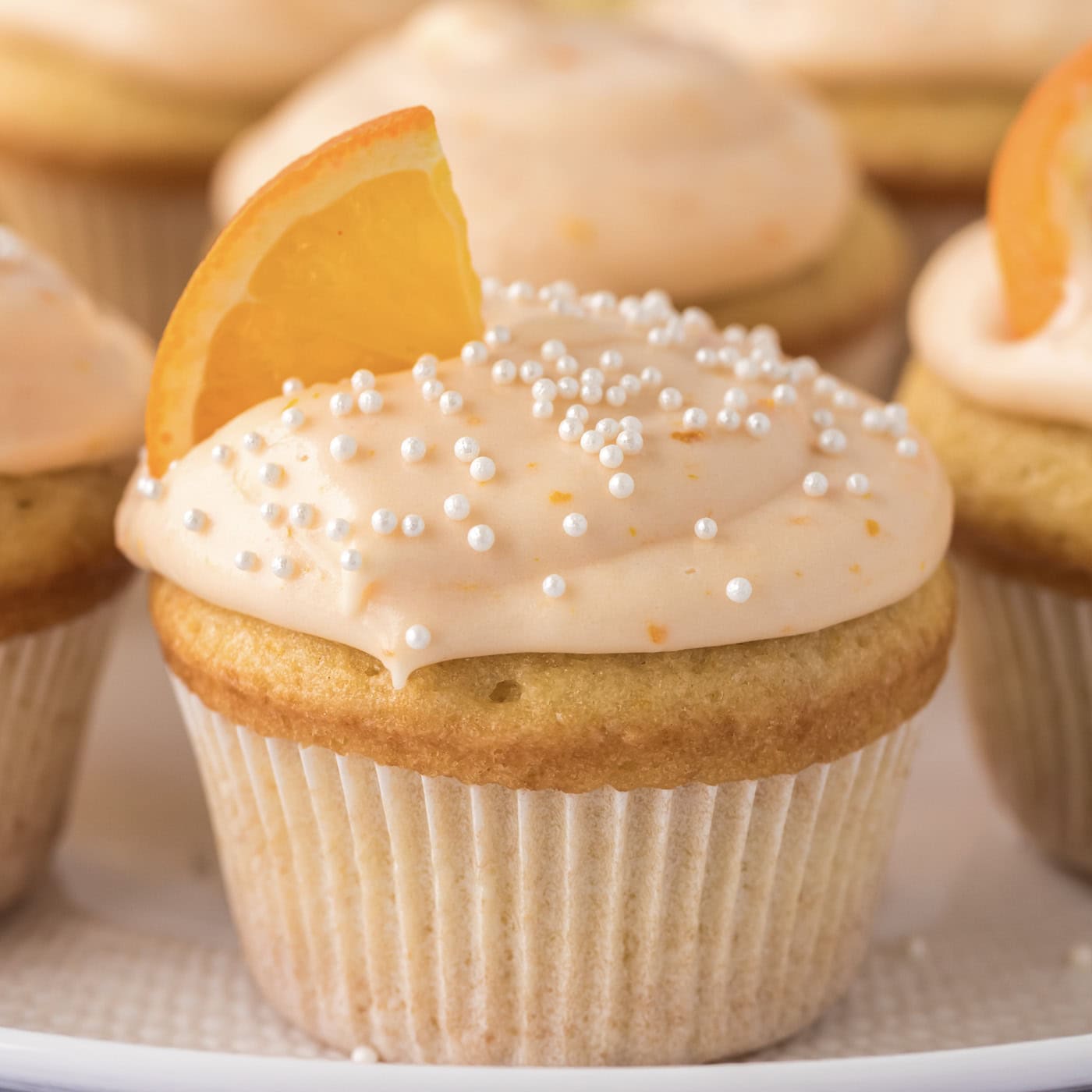 Close up photo of a Orange Creamsicle Cupcake
