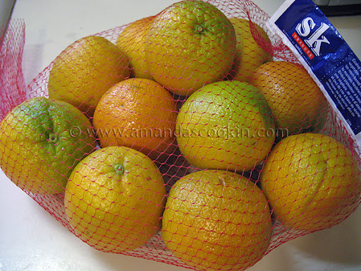 A photo of a bag of oranges.