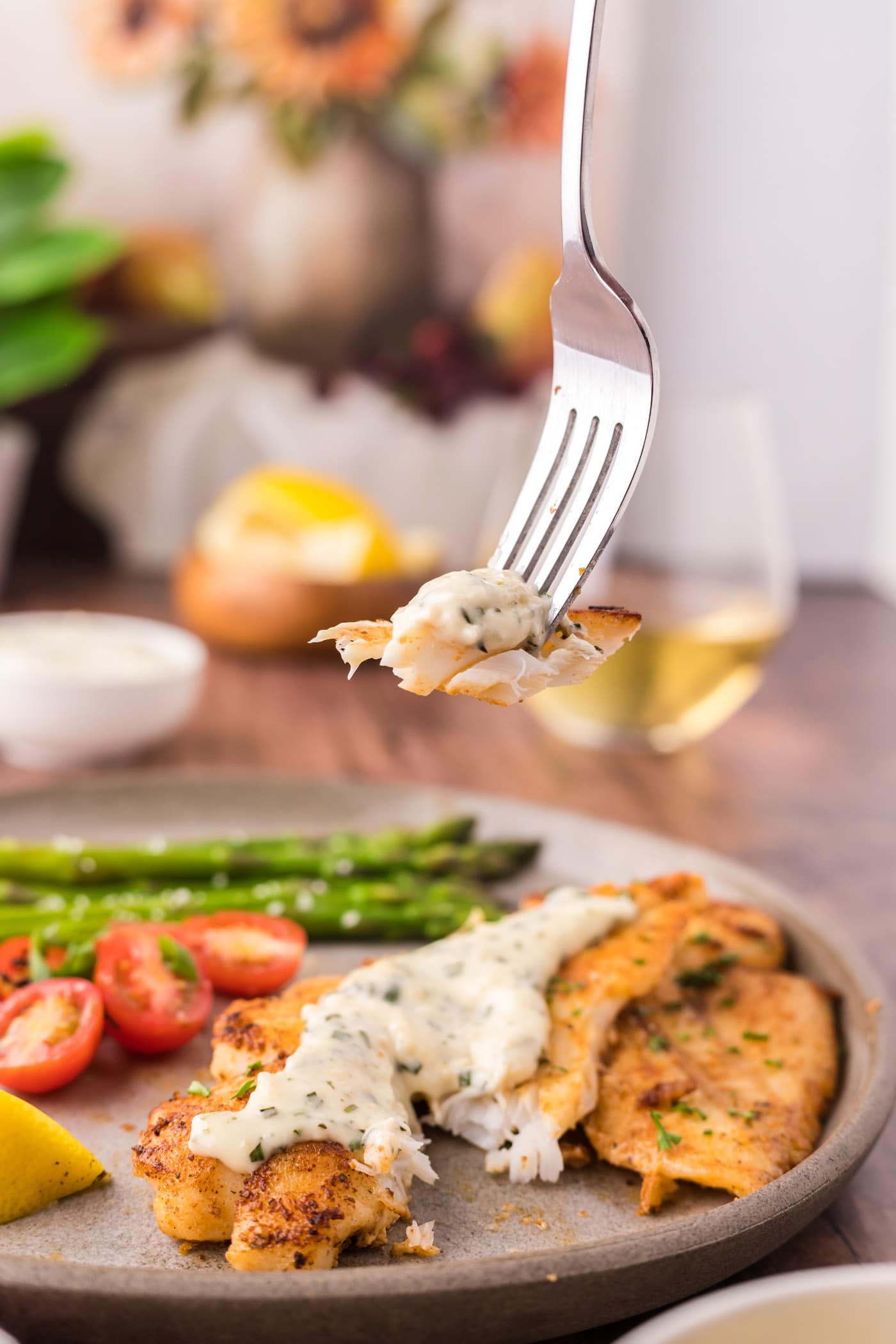 Piece of Orange Roughy on a fork