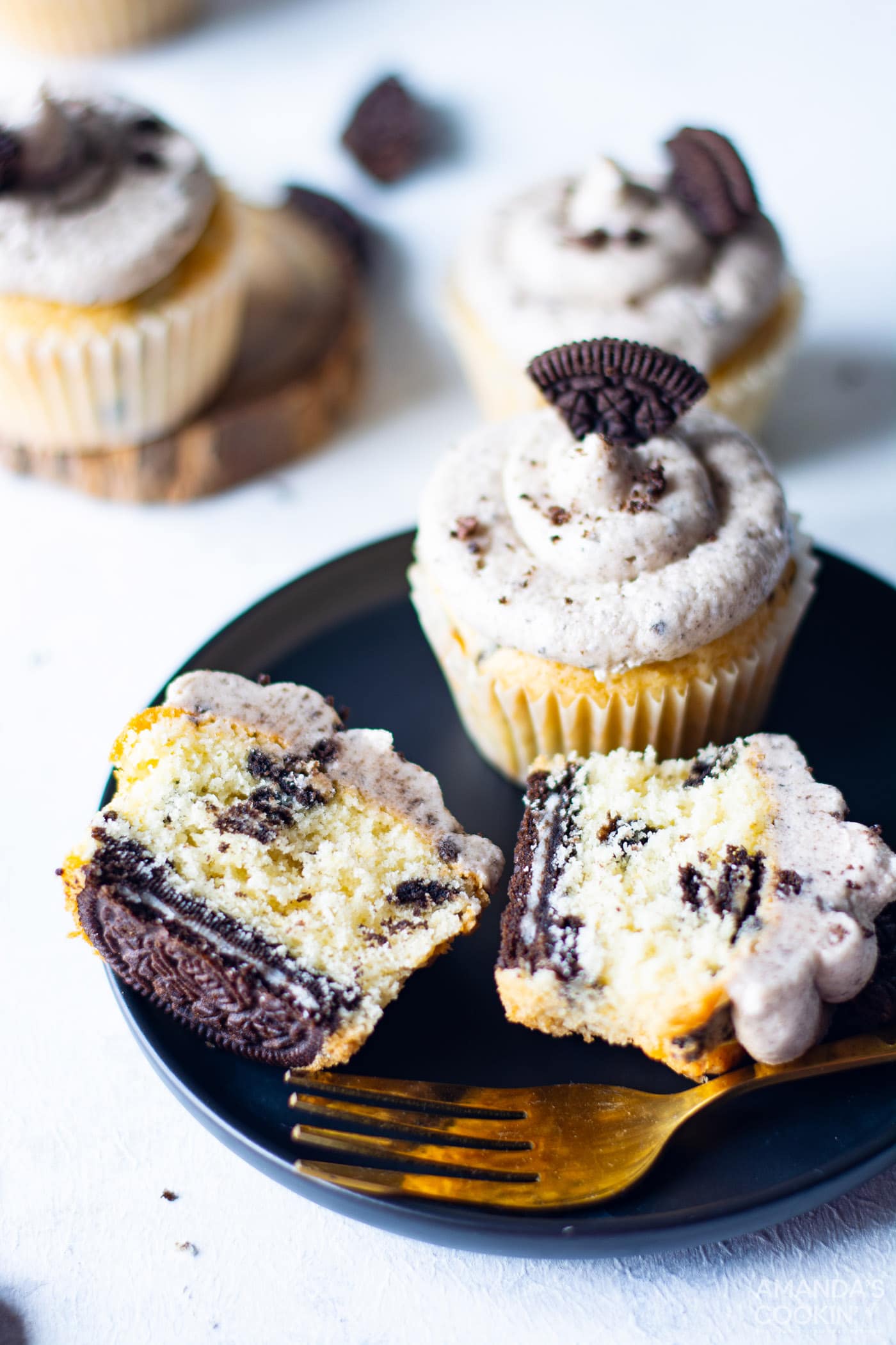 Oreo Cupcakes cut in half