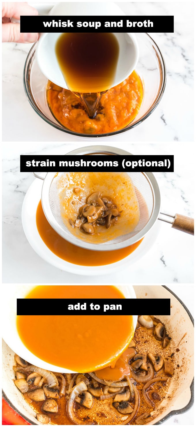 mixing beef broth and onion soup
